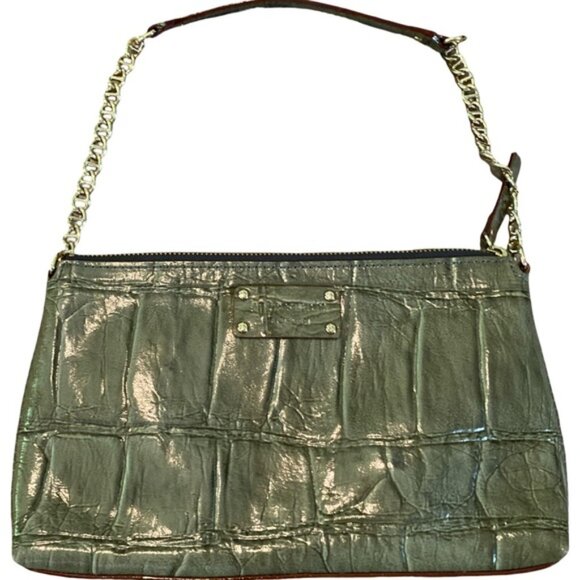 Kate Spade Wellesley Byrd Shoulder Bag – Green Croc Embossed, Gold Hardware, EUC - Picture 2 of 9
